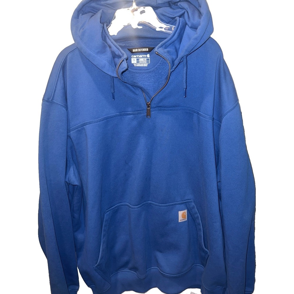 Carhartt Men's Rain Defender Blue 1/4 Zip Pullover Hoodie 2XL Heavyweight